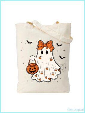 Halloween Tote Bag Canvas Reusable Trick or Treat Candy Bag
